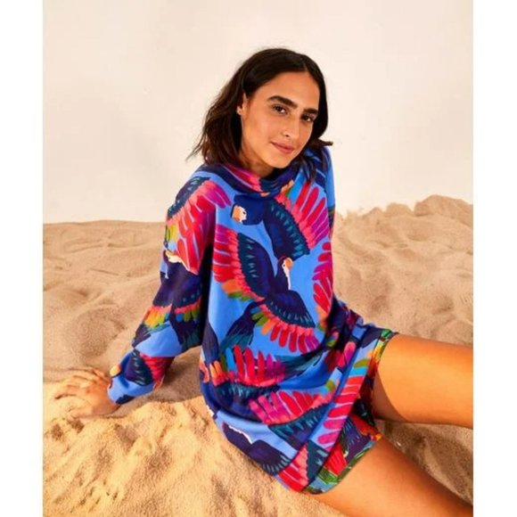 FARM Rio Tops - Farm Rio Blue Rainbow Macaw Sweatshirt